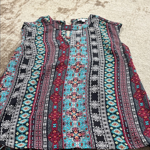 DR2 Tops - DR2 Striped Boho Tunic in Teal, Black and Burgundy